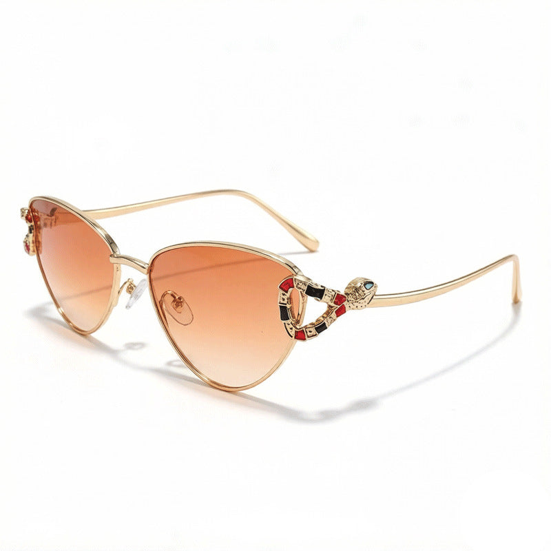 Semi Rimless Cat Eye Sunglasses With Serpent Trim - Color_06