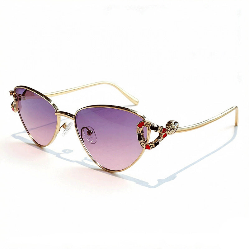 Semi Rimless Cat Eye Sunglasses With Serpent Trim - Color_07