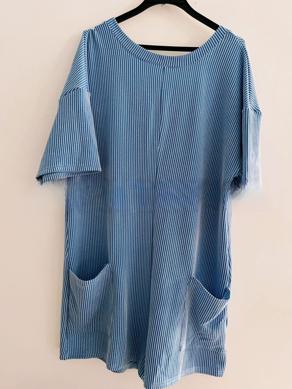 Back V Neck Terry Short Sleeve Jumpsuit - Blue