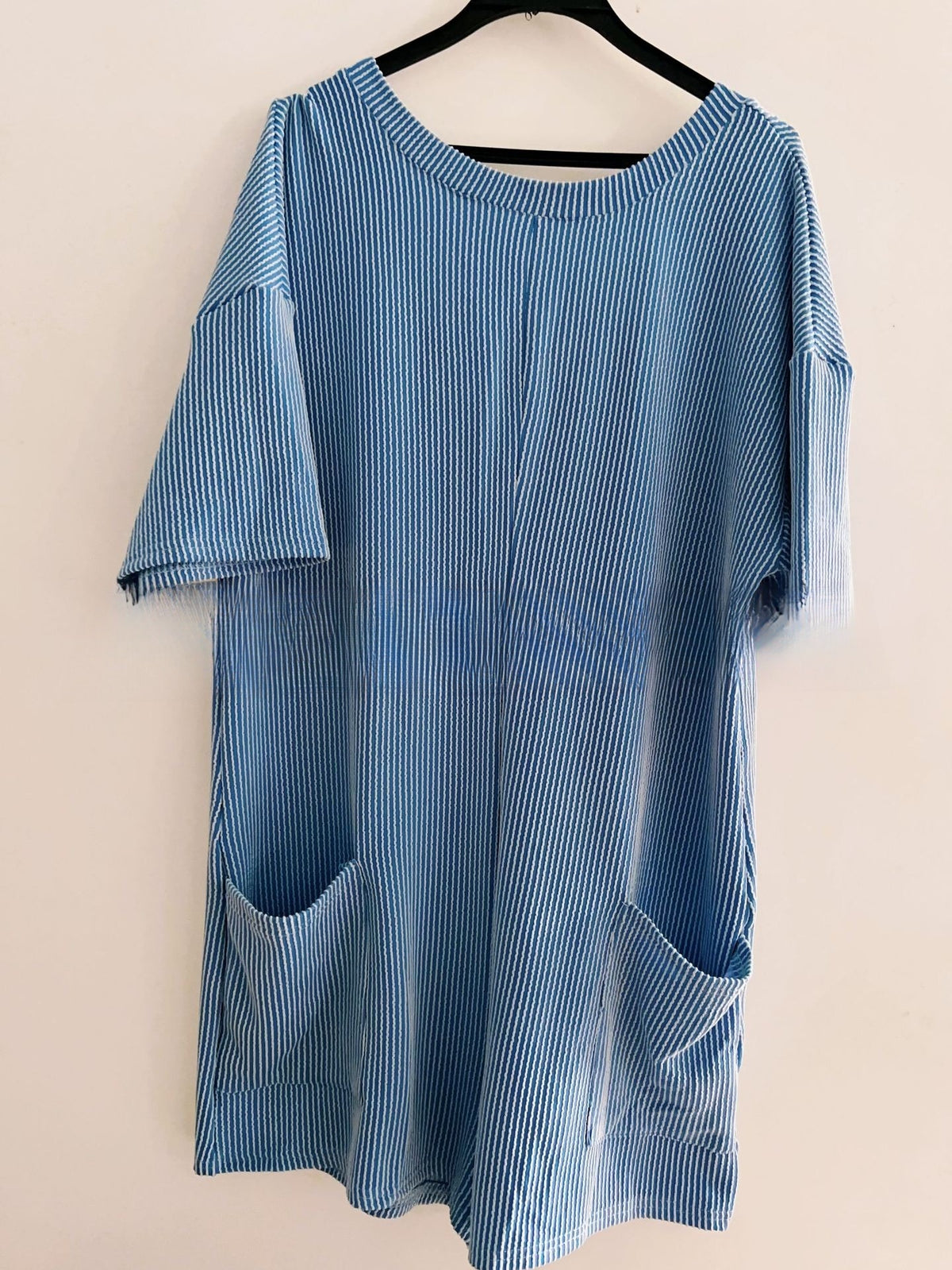 Back V Neck Terry Short Sleeve Jumpsuit - Blue