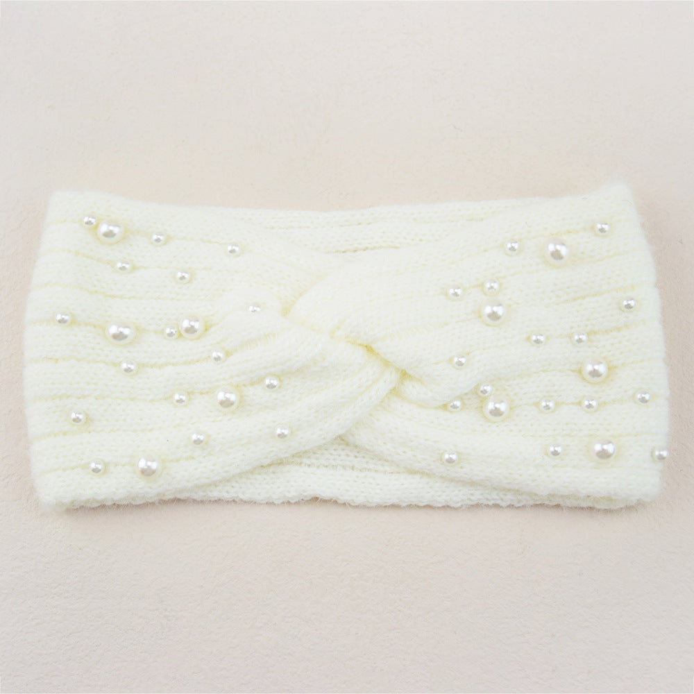 Pearl Embellished Twist Knot Knit Headband - OffWhite