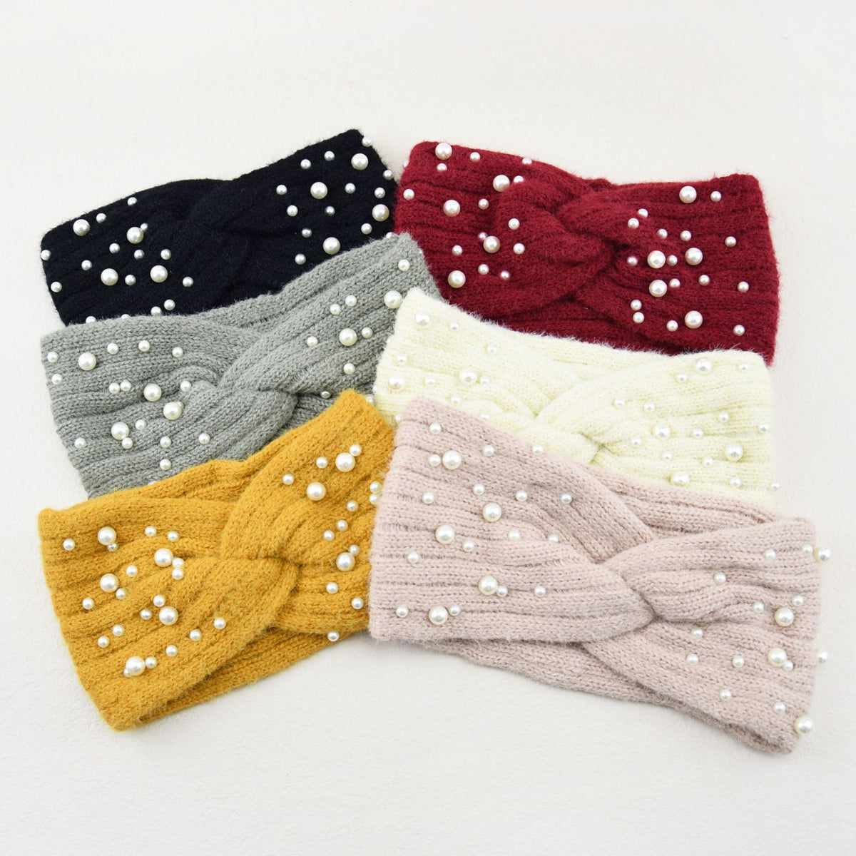 Pearl Embellished Twist Knot Knit Headband