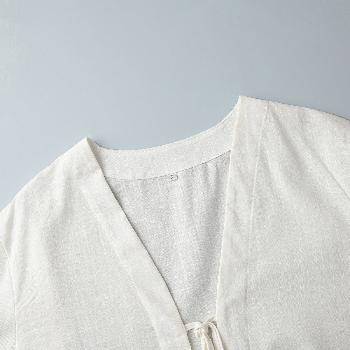 Tie Front Top And Ruffle Shorts Set - White - 4