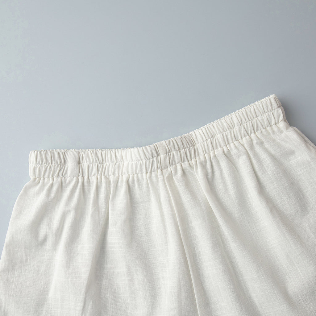 Tie Front Top And Ruffle Shorts Set - White - 6