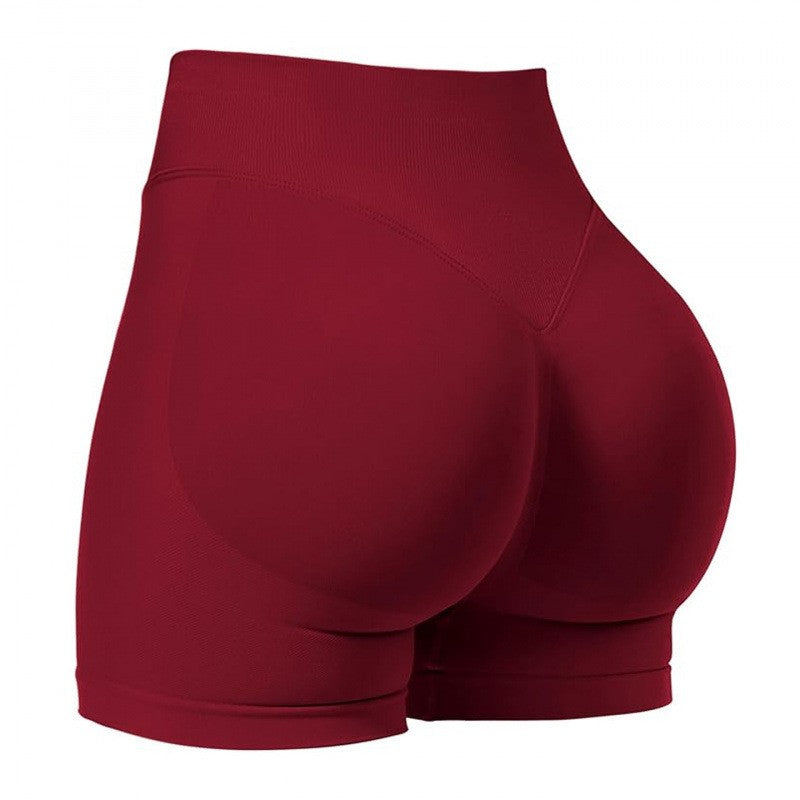 Seamless Scrunch Butt High Waist Workout Shorts - Crimson