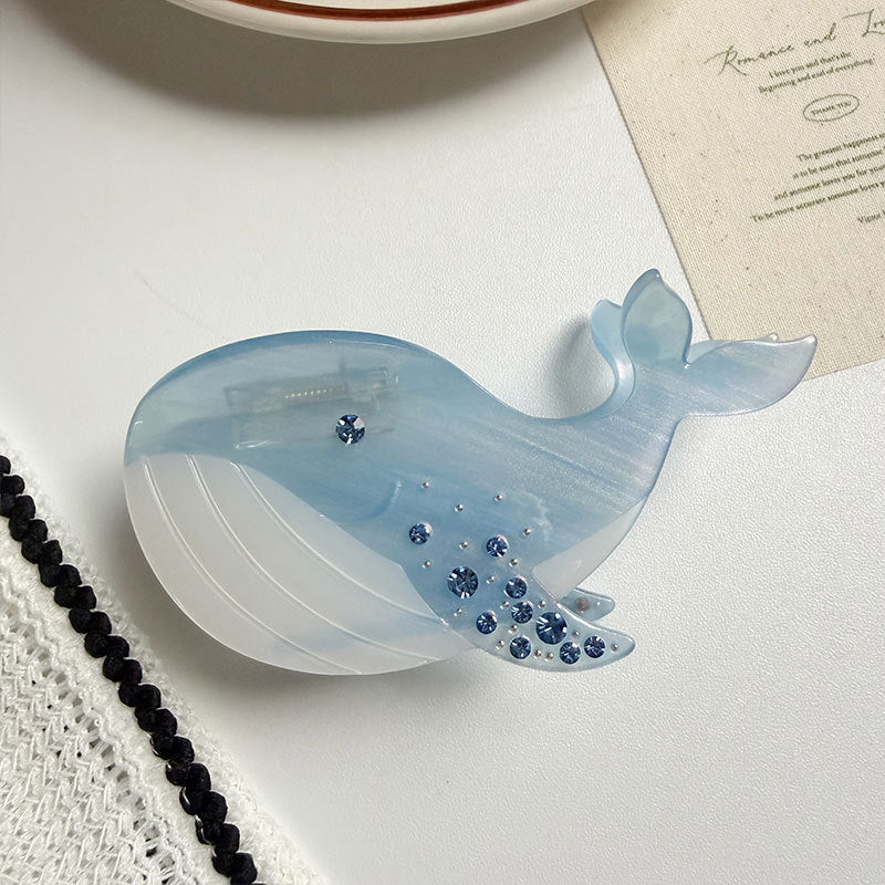 Ocean Whale Hair Claw Clip with Crystal Spray - Blue