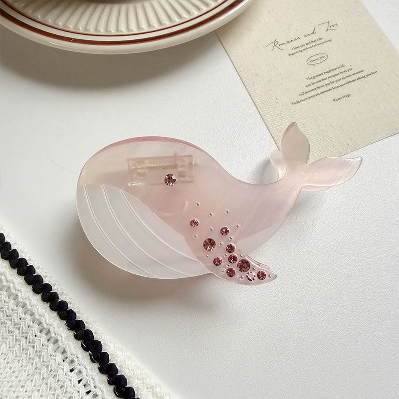 Ocean Whale Hair Claw Clip with Crystal Spray - Pink