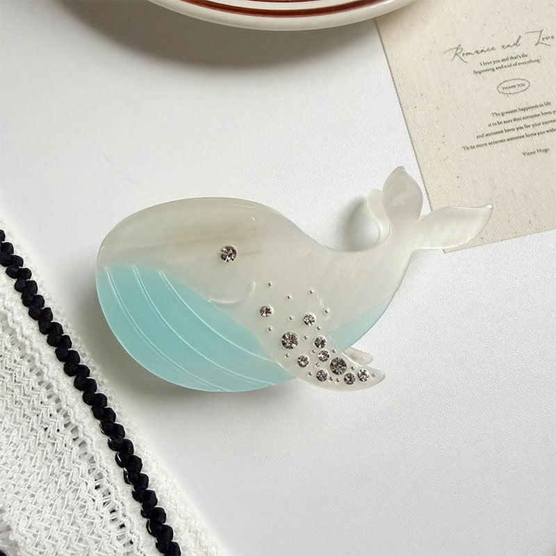 Ocean Whale Hair Claw Clip with Crystal Spray - White
