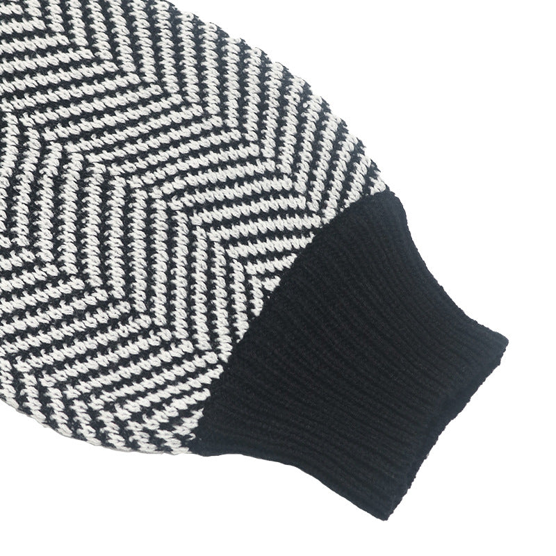Herringbone Cold Shoulder Mock Neck Sweater - Black - 6
