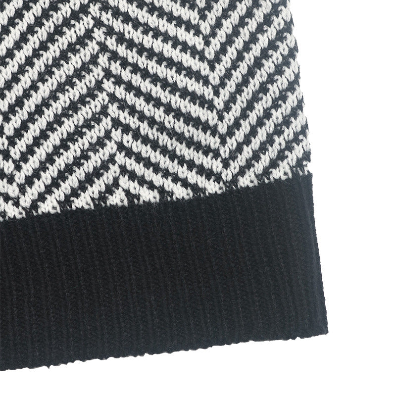 Herringbone Cold Shoulder Mock Neck Sweater - Black - 7