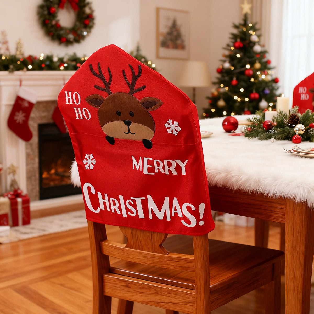 Merry Christmas Dining Chair Back Cover Decor - Deer