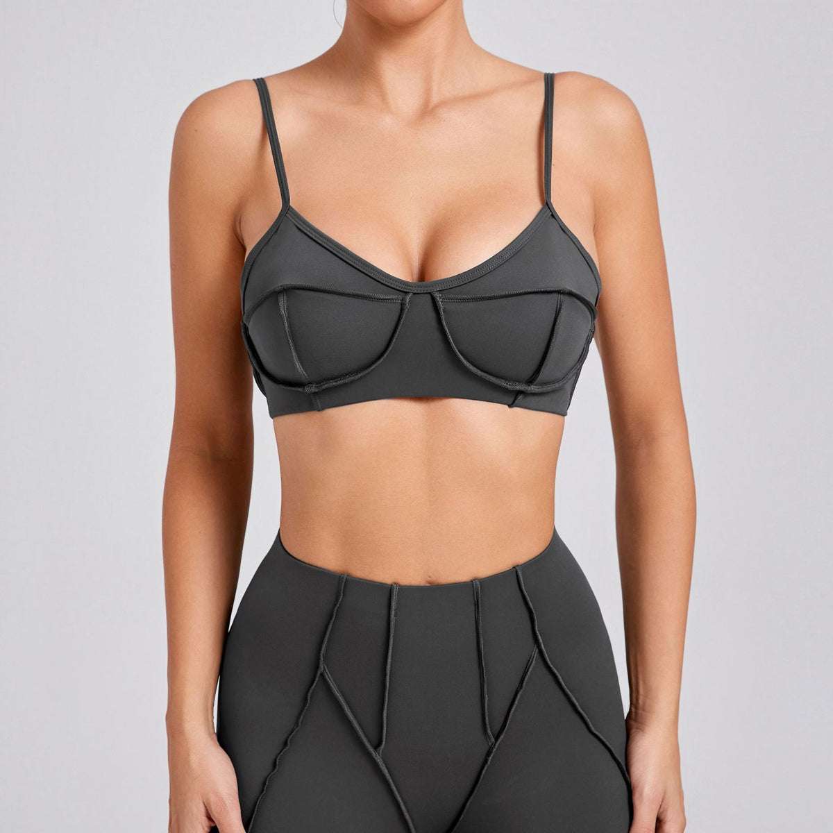 Contour Seam Padded Medium Support Yoga Sports Bra - Charcoal