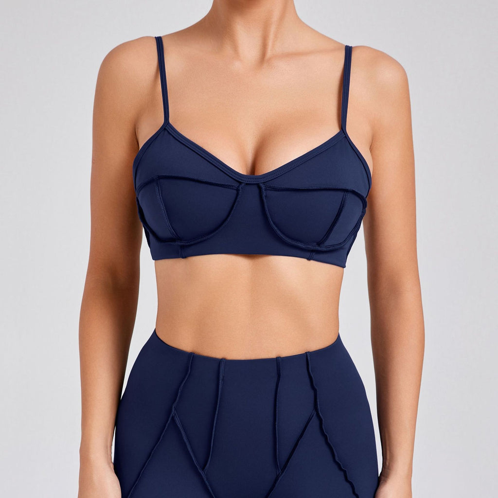 Contour Seam Padded Medium Support Yoga Sports Bra - Navy