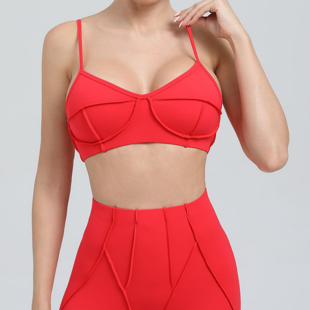 Contour Seam Padded Medium Support Yoga Sports Bra - Red