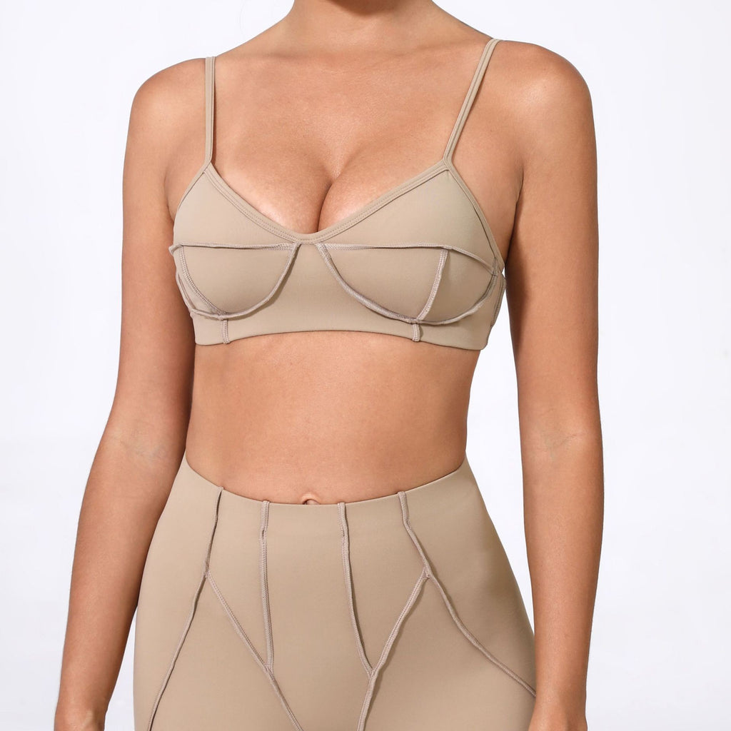 Contour Seam Padded Medium Support Yoga Sports Bra - Taupe