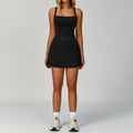 Square Neck Longline Tank and Tennis Skort Set - Black