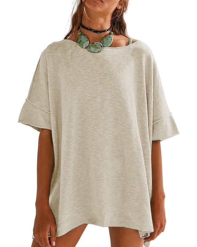 Oversized Drop Shoulder Boyfriend T-Shirt - Apricot