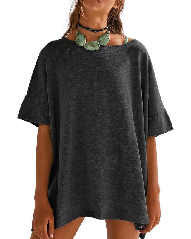 Oversized Drop Shoulder Boyfriend T-Shirt - Dark-Gray