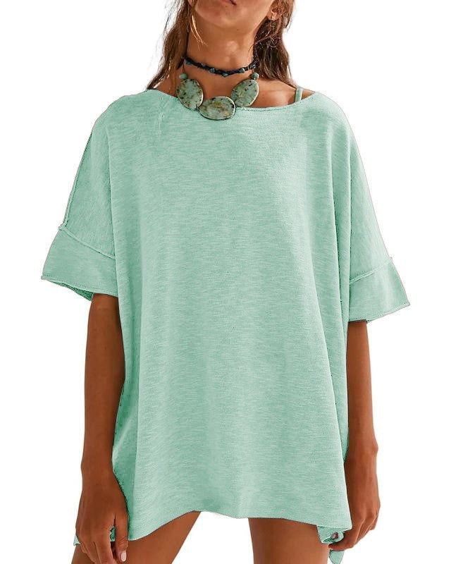 Oversized Drop Shoulder Boyfriend T-Shirt - Light-Green