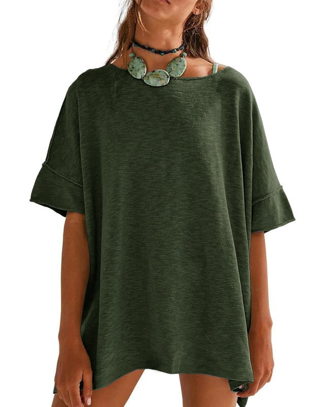 Oversized Drop Shoulder Boyfriend T-Shirt - MGreen