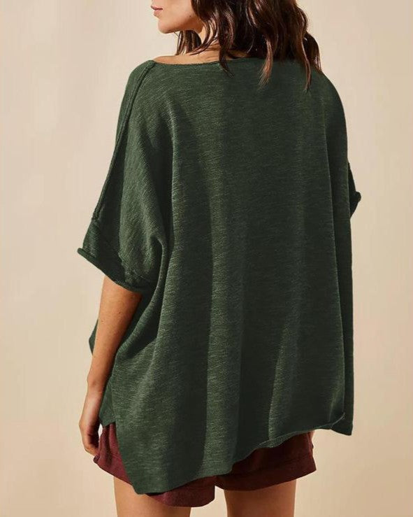 Oversized Drop Shoulder Boyfriend T-Shirt - MGreen - 1