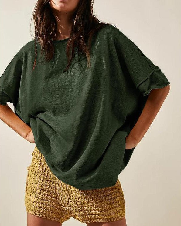 Oversized Drop Shoulder Boyfriend T-Shirt - MGreen - 2