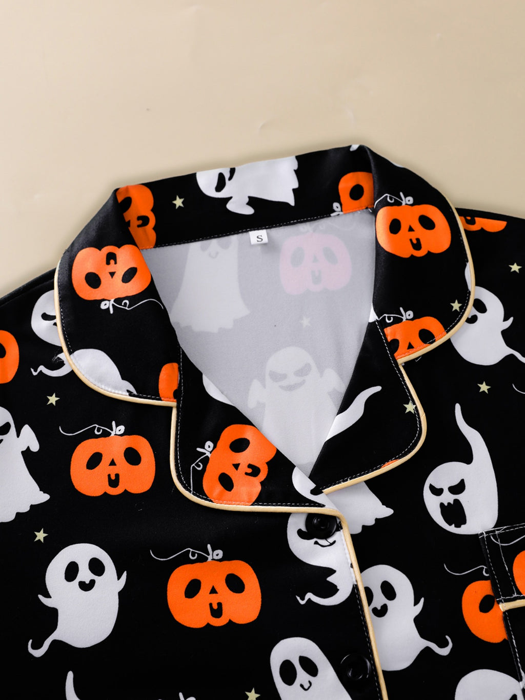Spooky Pumpkin Print Long Sleeve Pajama Set - Black - 1
