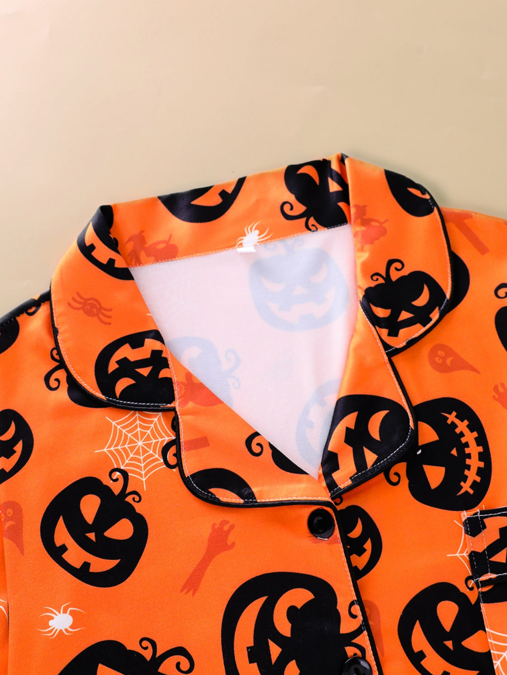 Spooky Pumpkin Print Long Sleeve Pajama Set - Orange - 2