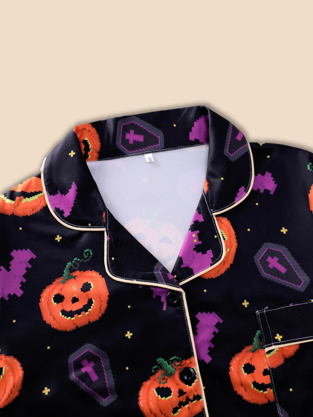 Spooky Pumpkin Print Long Sleeve Pajama Set - PBlack - 2