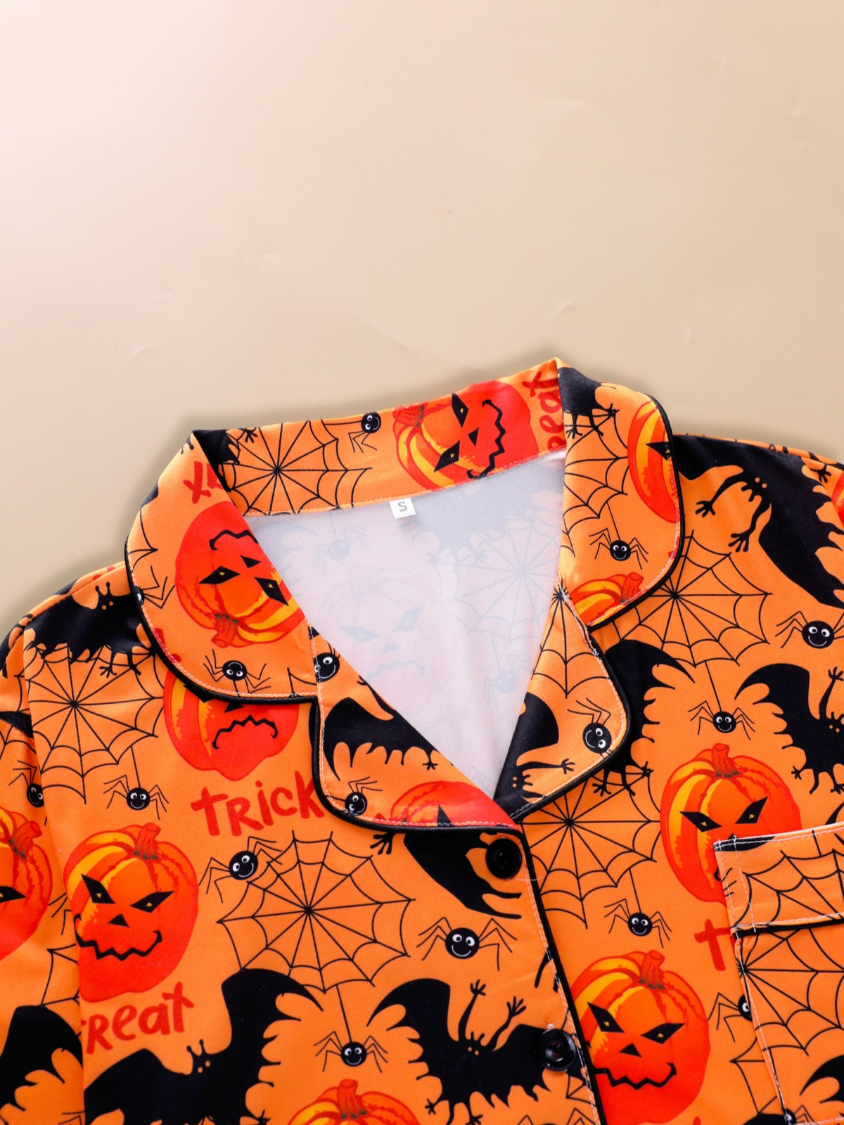 Spooky Pumpkin Print Long Sleeve Pajama Set - POrange - 2