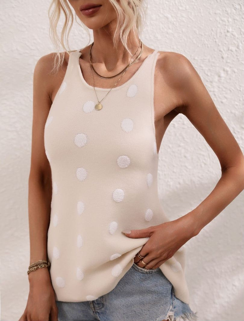 Polka Dot Racerback Knit Cami Tank - Apricot