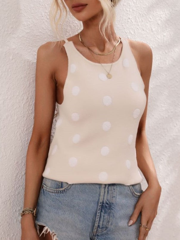 Polka Dot Racerback Knit Cami Tank - Apricot - 1