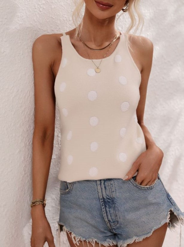 Polka Dot Racerback Knit Cami Tank - Apricot - 2