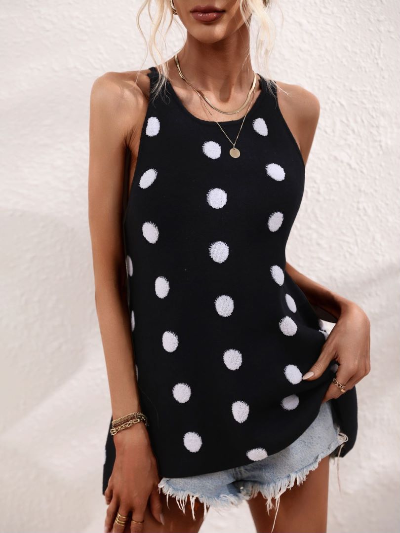 Polka Dot Racerback Knit Cami Tank - Black