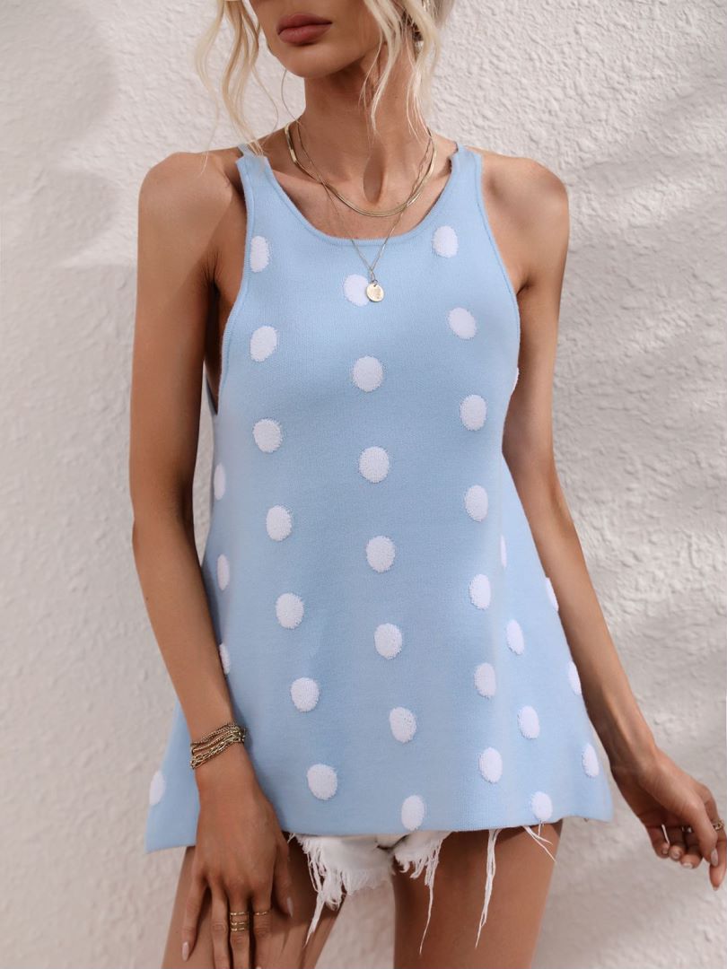Polka Dot Racerback Knit Cami Tank - Blue