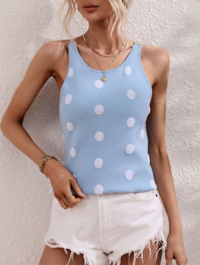 Polka Dot Racerback Knit Cami Tank - Blue - 2