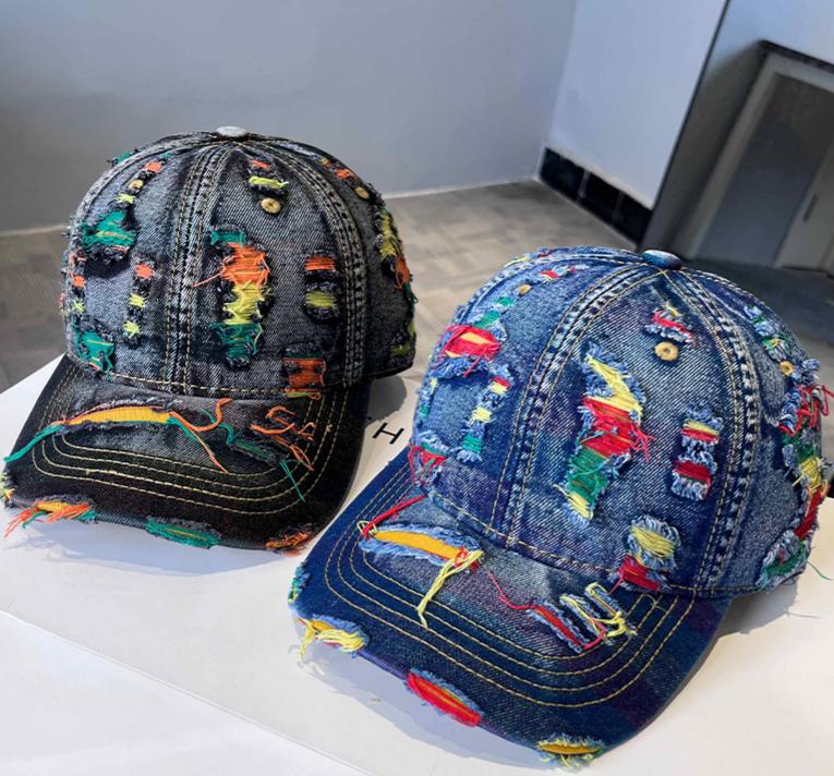 Distressed Denim Cap With Frayed Threads - DarkBlue - 3