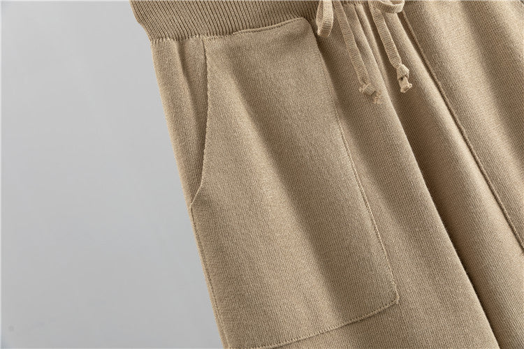 Ribbed Cropped Surplice Top And Jogger Set - Tan - 3