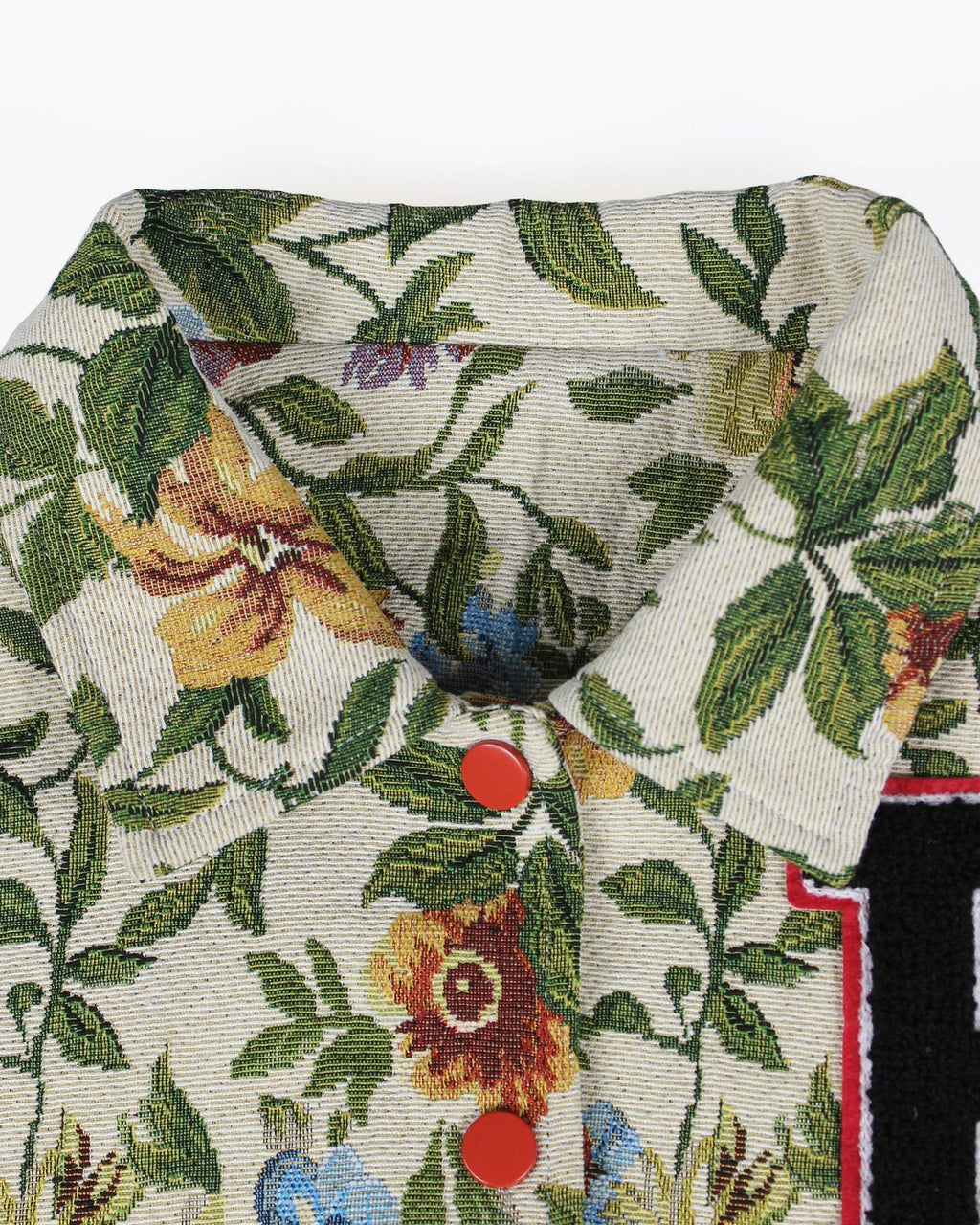 Floral Tapestry Cropped Varsity Bomber Jacket - Apricot - 3