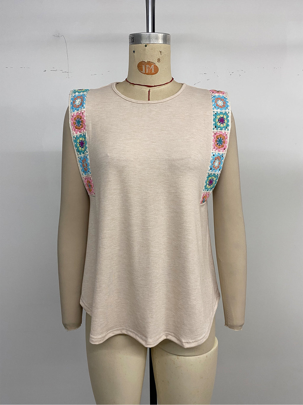 Crochet Trim Sleeveless Swing Tank Top - Apricot - 5