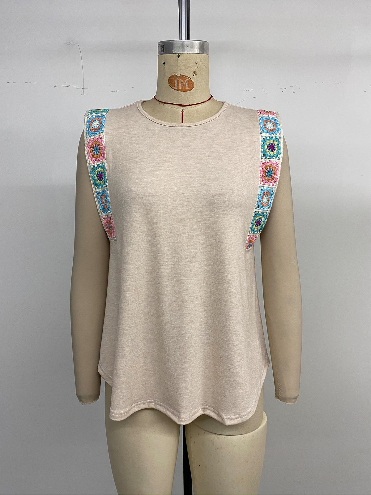 Crochet Trim Sleeveless Swing Tank Top - Apricot - 5