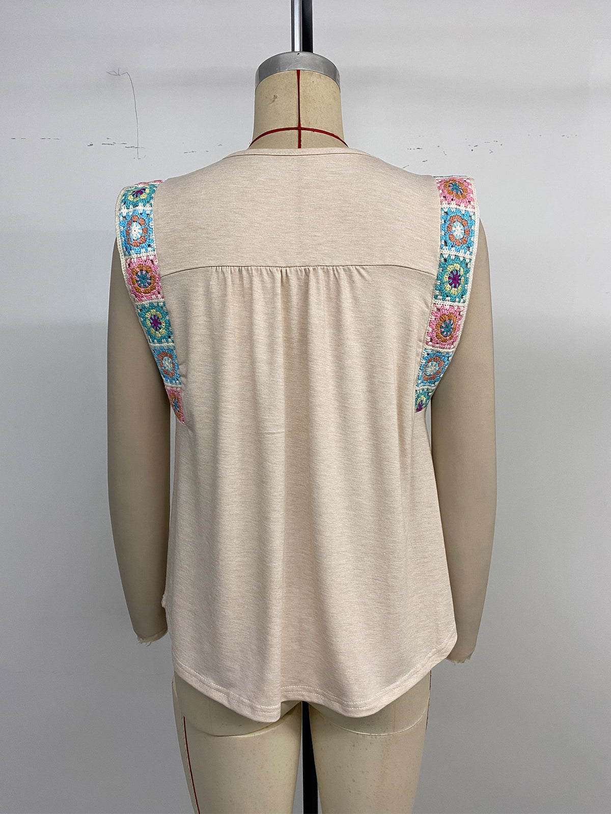 Crochet Trim Sleeveless Swing Tank Top - Apricot - 7