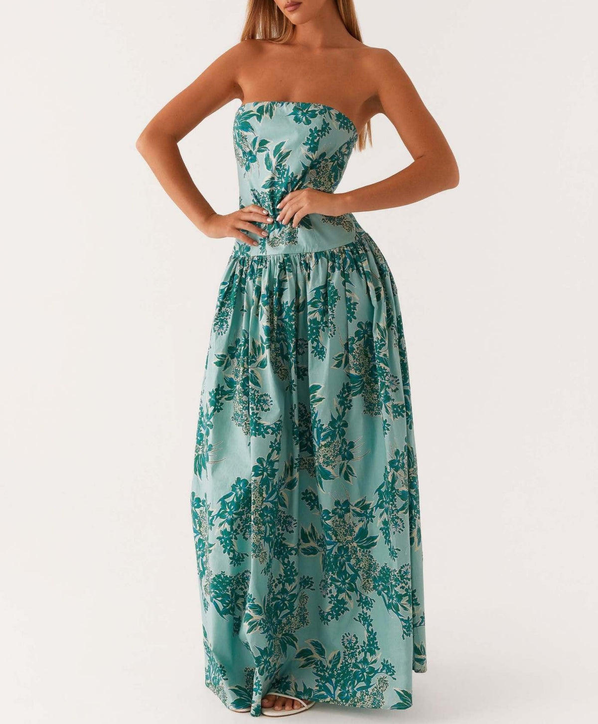 Strapless Drop Waist Maxi Dress - Green