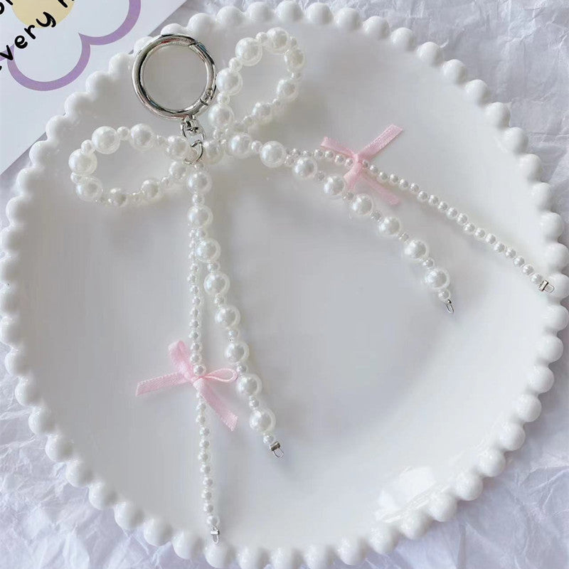 Beaded Pearl Bow Charm Keyring - NO02