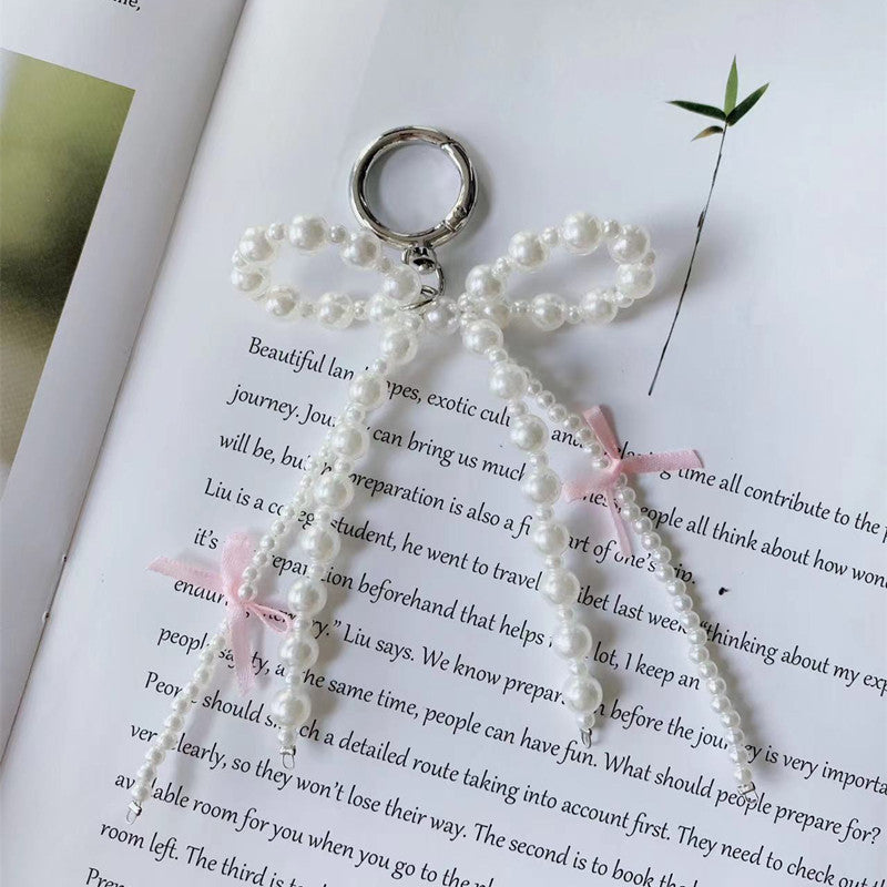 Beaded Pearl Bow Charm Keyring - NO02 - 1
