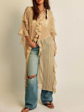 Cascading Ruffle Sheer Longline Kimono Jacket - Khaki