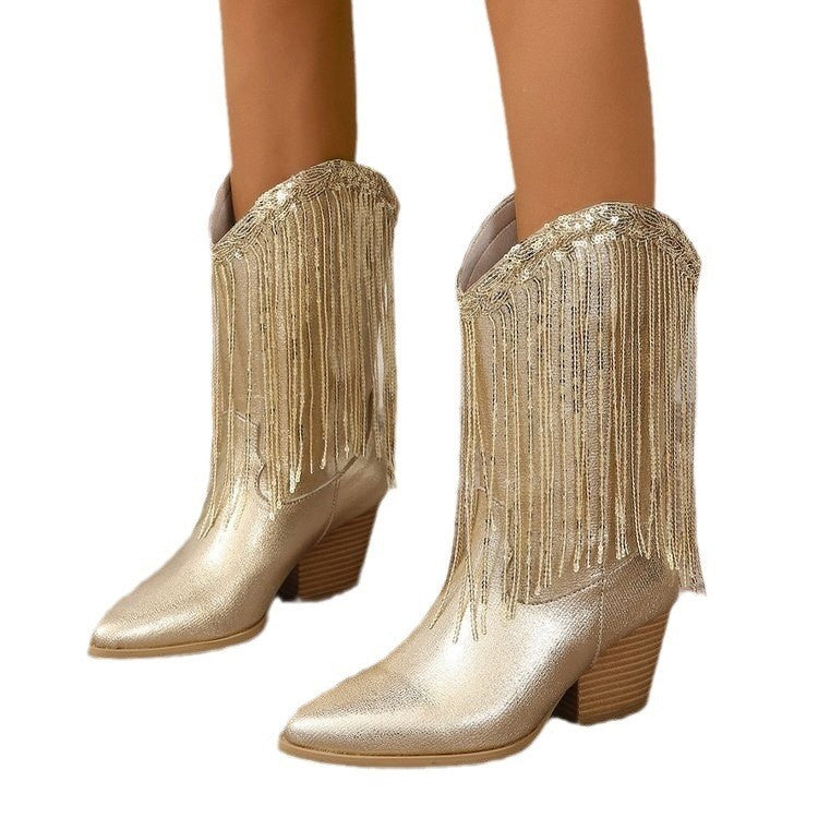 Pointed Toe Western Mid Calf Boots