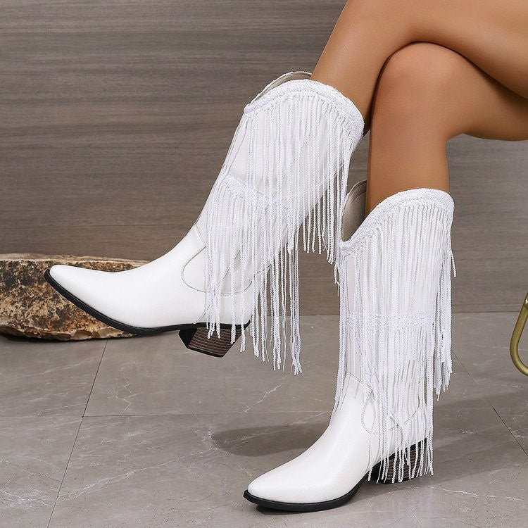Pointed Toe Western Mid Calf Boots