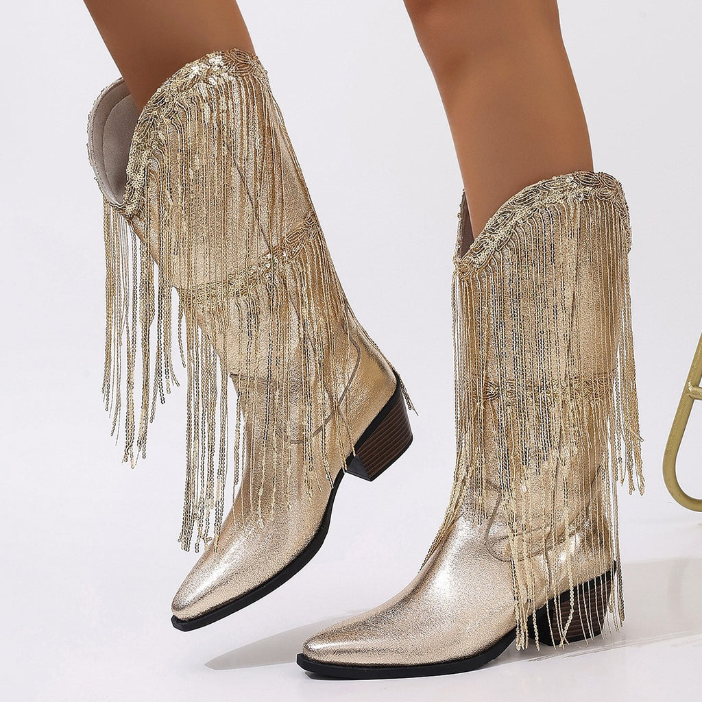 Pointed Toe Western Mid Calf Boots