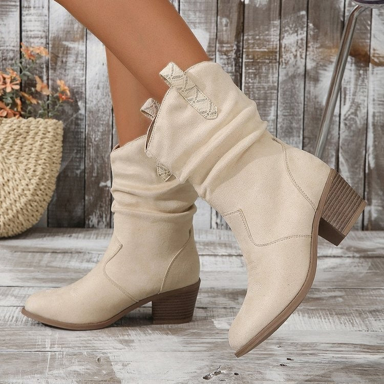 Pointed Toe Western Mid Calf Boots